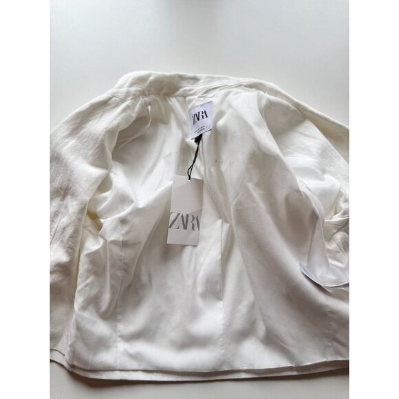NWT ZARA White Cotton Linen Blend Cropped Single Breasted Blazer, Size M - Picture 10 of 16